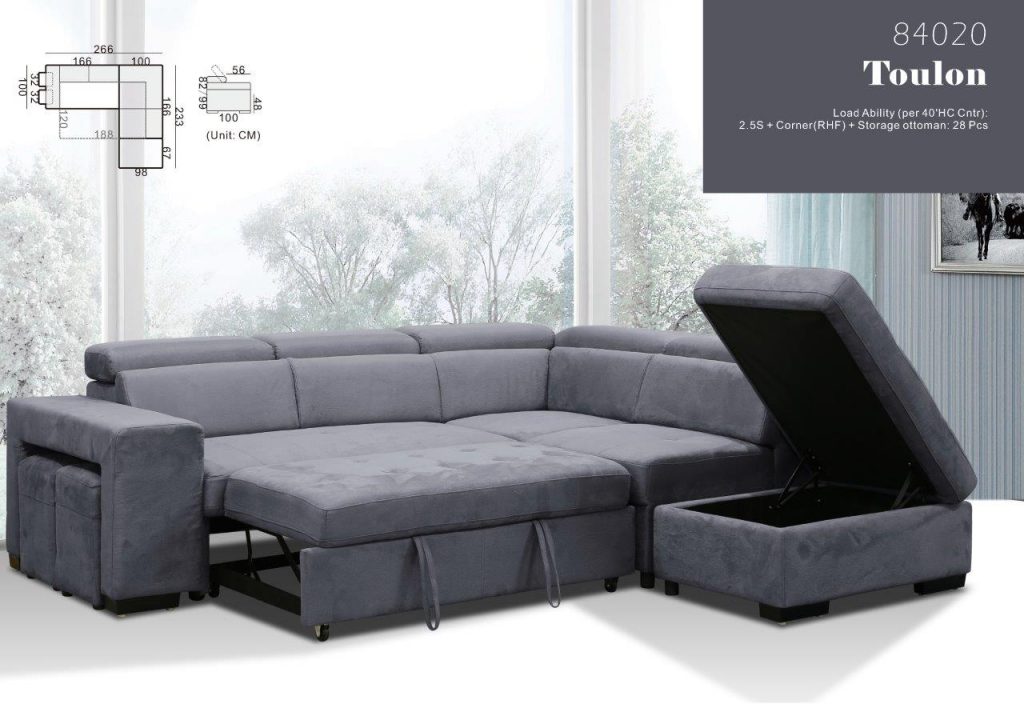 Toulin Hide A Bed Sectional w/ RHF chaise c-Elephant Grey - Quality ...