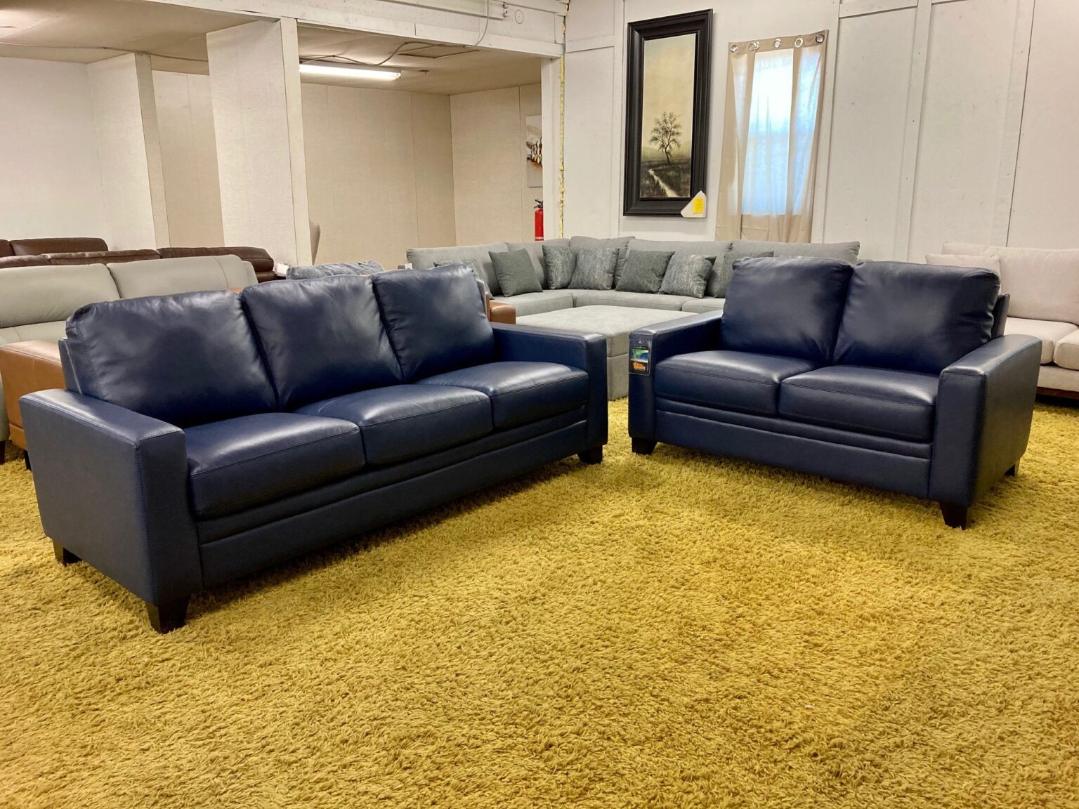 Palliser Sofa & Loveseat Set Creighton Valencia Sapphire PVC Match
