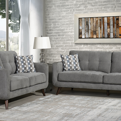 Sofa & Loveseat - 2 Piece Set Grey with Accent Pillows
