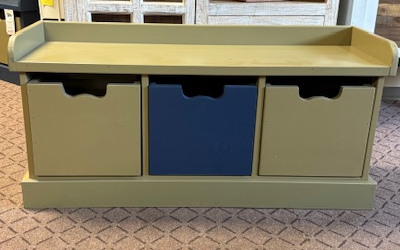 3 Cubby Bench w/ 2 Pear and 1 Navy Cubbies
