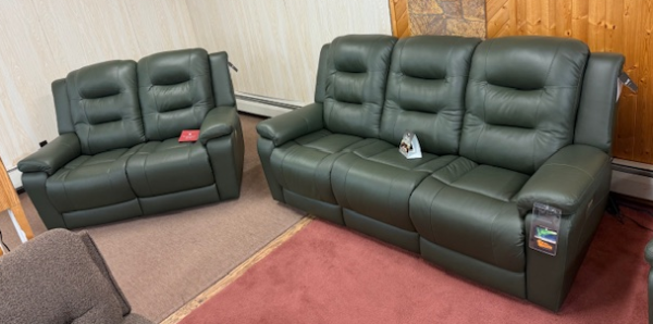 Leighton 2 Piece Set - Power Reclining Sofa & Love with Power Headrest c- Bali Basil Match - Image 2