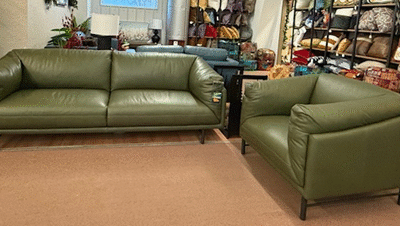 Avery 2 Piece Leather Sofa & Chair c- Ranger Moss