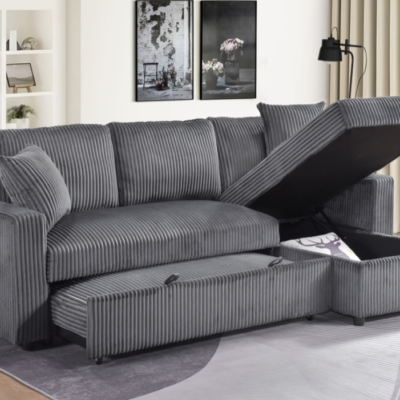 Reversible Chaise w storage D Grey Cord/Reversible LS w pull out bed D Grey Cord