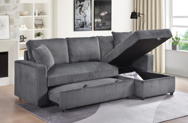 Reversible Chaise w storage D Grey Cord/Reversible LS w pull out bed D Grey Cord