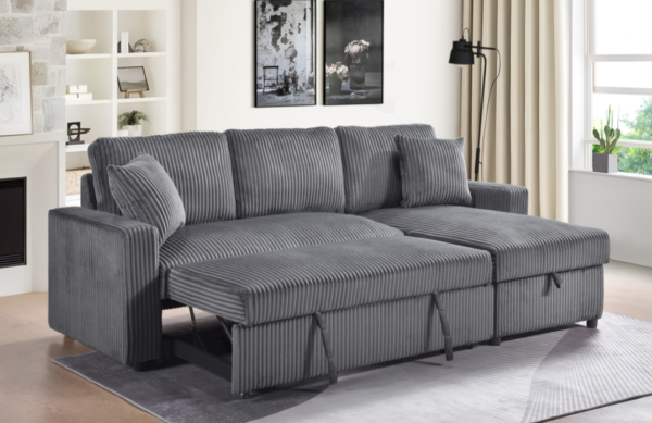 Reversible Chaise w storage D Grey Cord/Reversible LS w pull out bed D Grey Cord - Image 5
