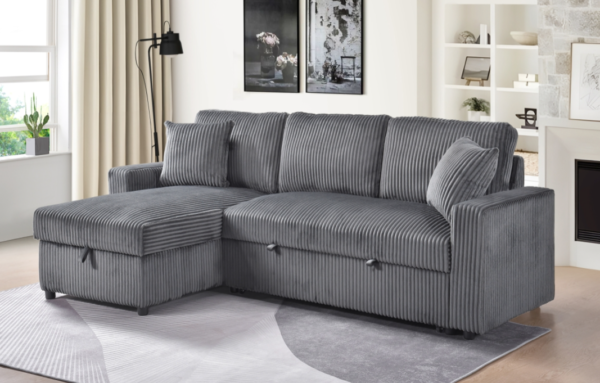 Reversible Chaise w storage D Grey Cord/Reversible LS w pull out bed D Grey Cord - Image 4