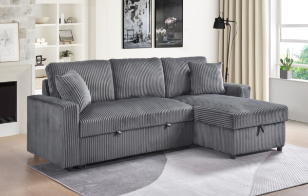 Reversible Chaise w storage D Grey Cord/Reversible LS w pull out bed D Grey Cord - Image 3