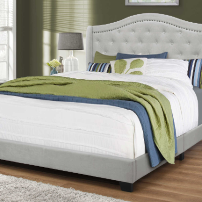 Queen Bed - HB, FB & rails c- Light Grey Velvet