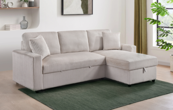 Reversible Love with Storage Chaise & pull out bed in Beige Corduroy - Image 2