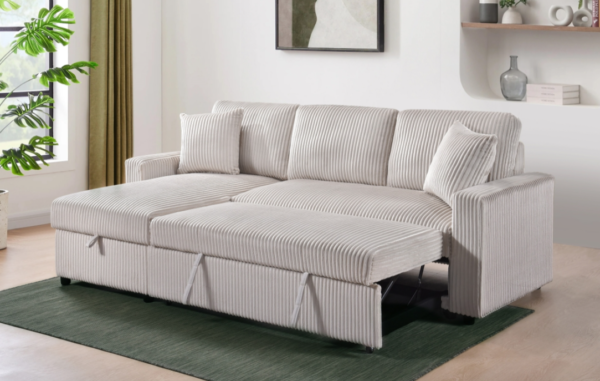 Reversible Love with Storage Chaise & pull out bed in Beige Corduroy - Image 3