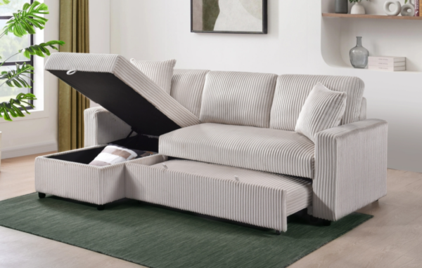 Reversible Love with Storage Chaise & pull out bed in Beige Corduroy - Image 6