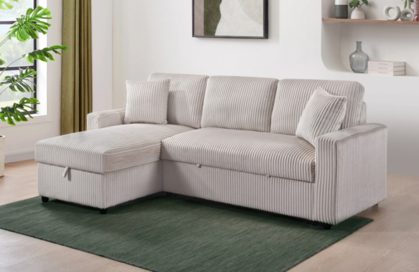 Reversible Love with Storage Chaise & pull out bed in Beige Corduroy - Image 5