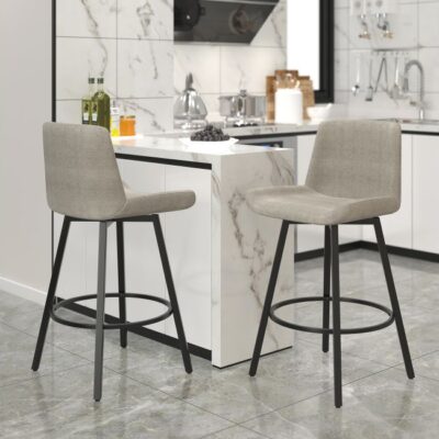 Fern 26" Counter Stool with Swivel in Grey Fabric and Black