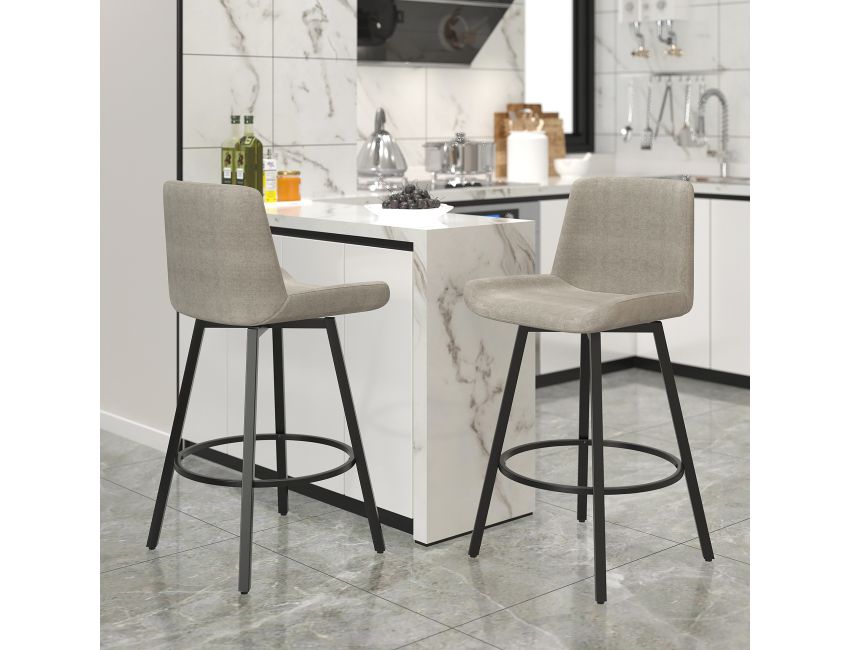 Fern 26" Counter Stool with Swivel in Grey Fabric and Black