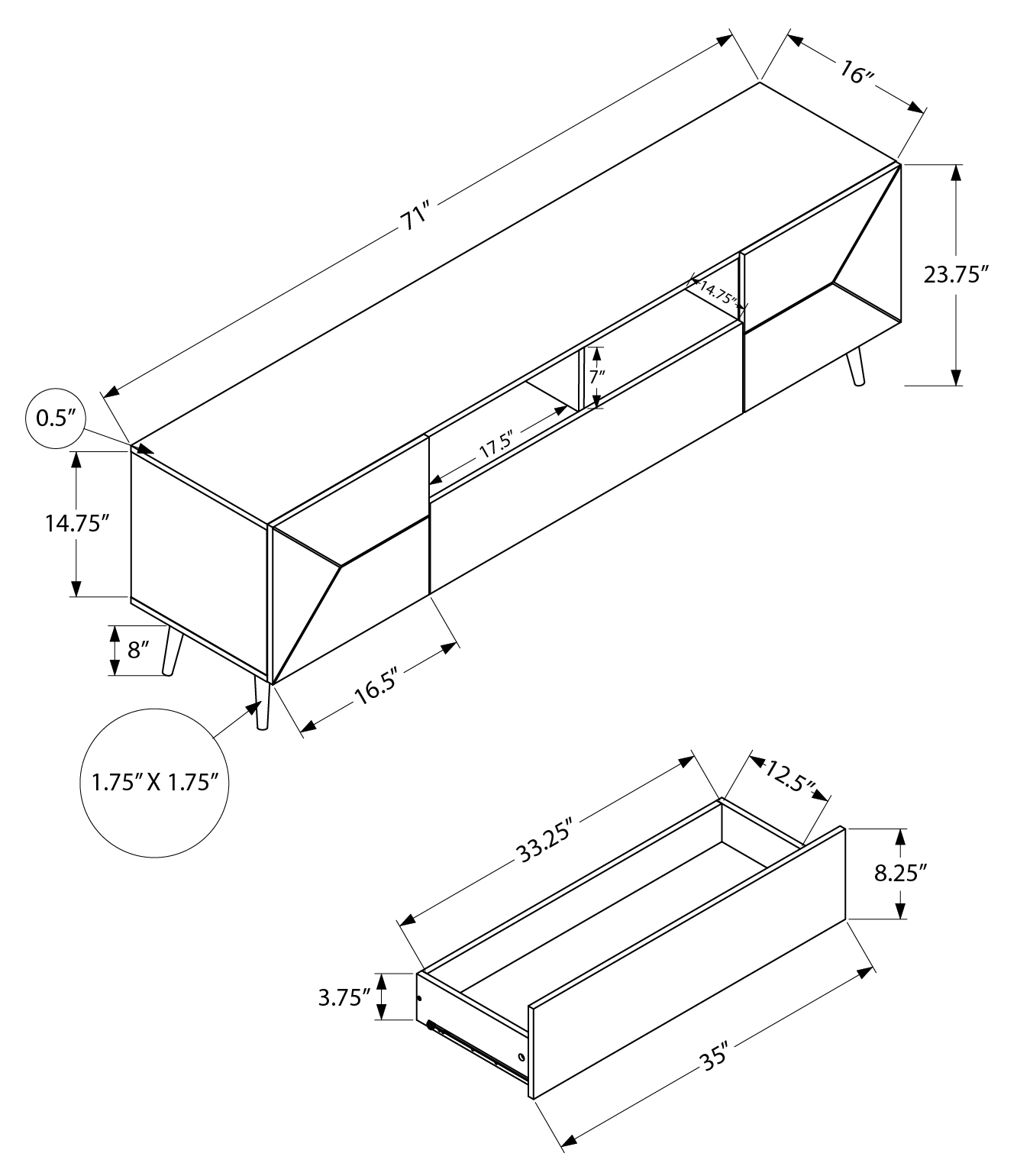 TV Stand 72" Black Wood-Look with Storage - Image 3