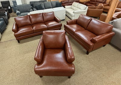 3 Piece Set - Sofa, Love & Accent Chair Dawn - Top Grain Leather c- Brandy