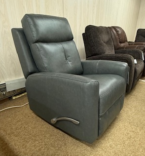 Swivel Glider Manual Recline c- Top Grain Grey Leather