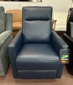 Swivel Glider Recliner - manual - Top Grain Blue Leather