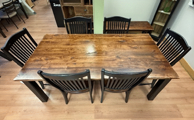 Canadel 7 Piece Birch Dinette Set Table 38 x 78 with 6 Chairs Distressed Spice Washed and Black