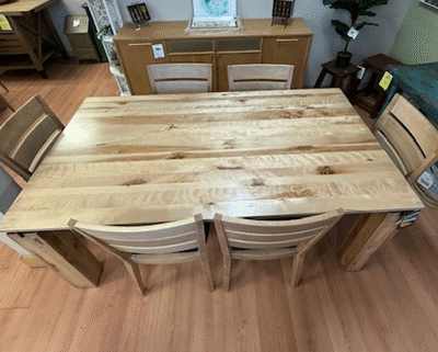 Canadel Solid Birch 7 Piece Dinette Set -40 x 72 Table with 6 Natural Washed Chairs with Faux Leather Seats