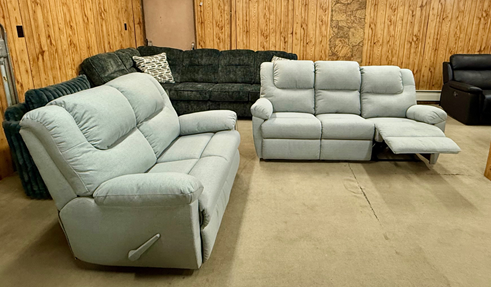 Palliser Tundra Reclining Sofa & love in Rowen Stonewash