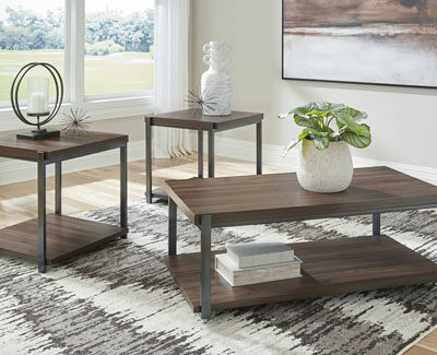 3 Piece Occasional Table Set c- Brown/Gun Metal