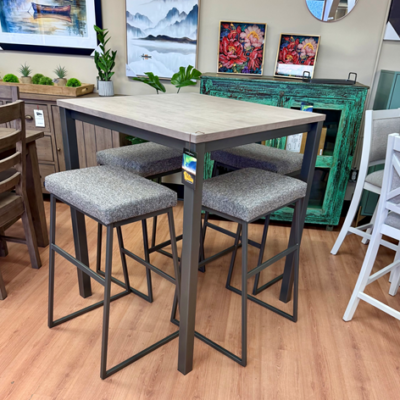 42" Carbon Table & 4 Zach Stools in Metallo/Chimney/Beachwood