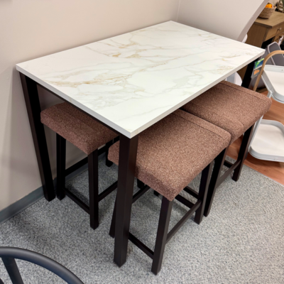 Harrison 36" Pub Table & 4 Miller Stools in Oxidado/Orchid/Calacatta