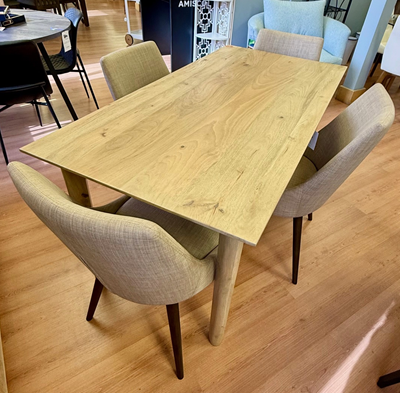 5 Piece Set Kenzo Small Dining Table & 4 Fritz Beige Dining Chairs
