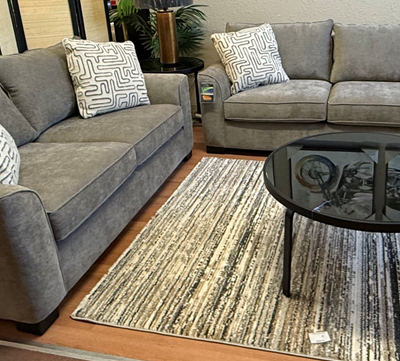 Stylus Tones Sofa & Loveseat Set c- Cody Brindle with Cisco Shitake Toss Pillows