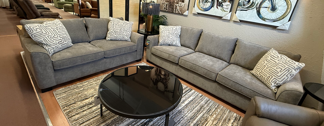 Stylus Tones Sofa & Loveseat Set c- Cody Brindle with Cisco Shitake Toss Pillows - Image 4
