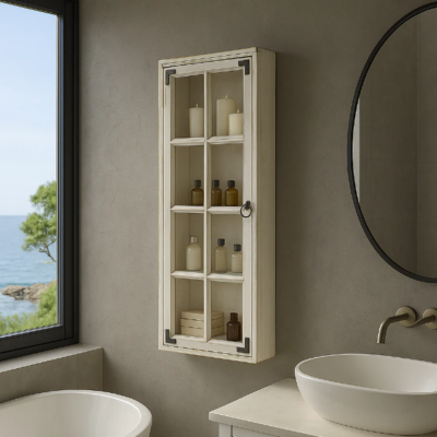 Wooden Cabinet White Washed 15.8x3.2x39.4 in