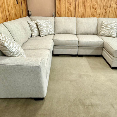 5 Piece Sectional - 28 RAF Chaise / 45 Armless Chair X2 / 88 Square Wedge / 23 LAF Love v- Beckham Pebble 53-3352 - Toss Ormond Bisque A5-2520