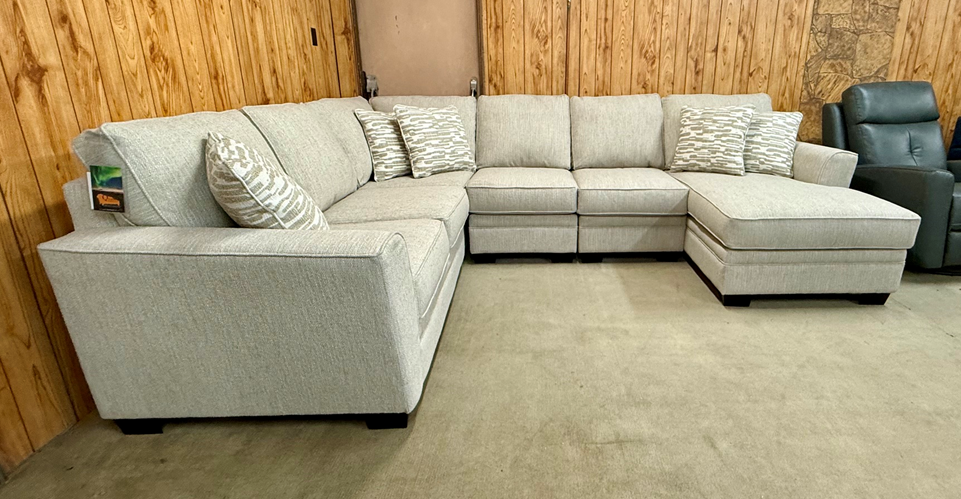 5 Piece Sectional - 28 RAF Chaise / 45 Armless Chair X2 / 88 Square Wedge / 23 LAF Love v- Beckham Pebble 53-3352 - Toss Ormond Bisque A5-2520 - Image 4