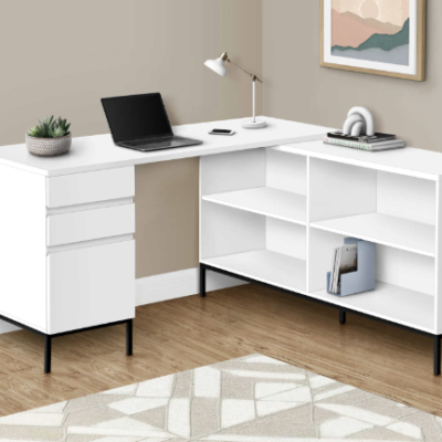 Computer Desk 60"L White L Shaped