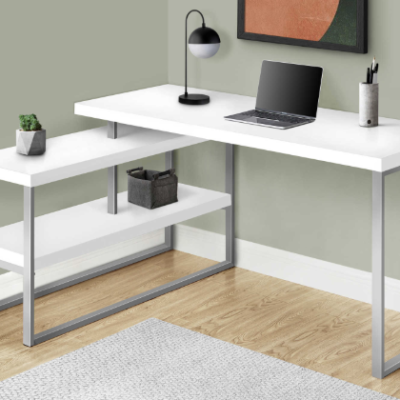 Computer Desk 60"L White & Silver L/R Corner
